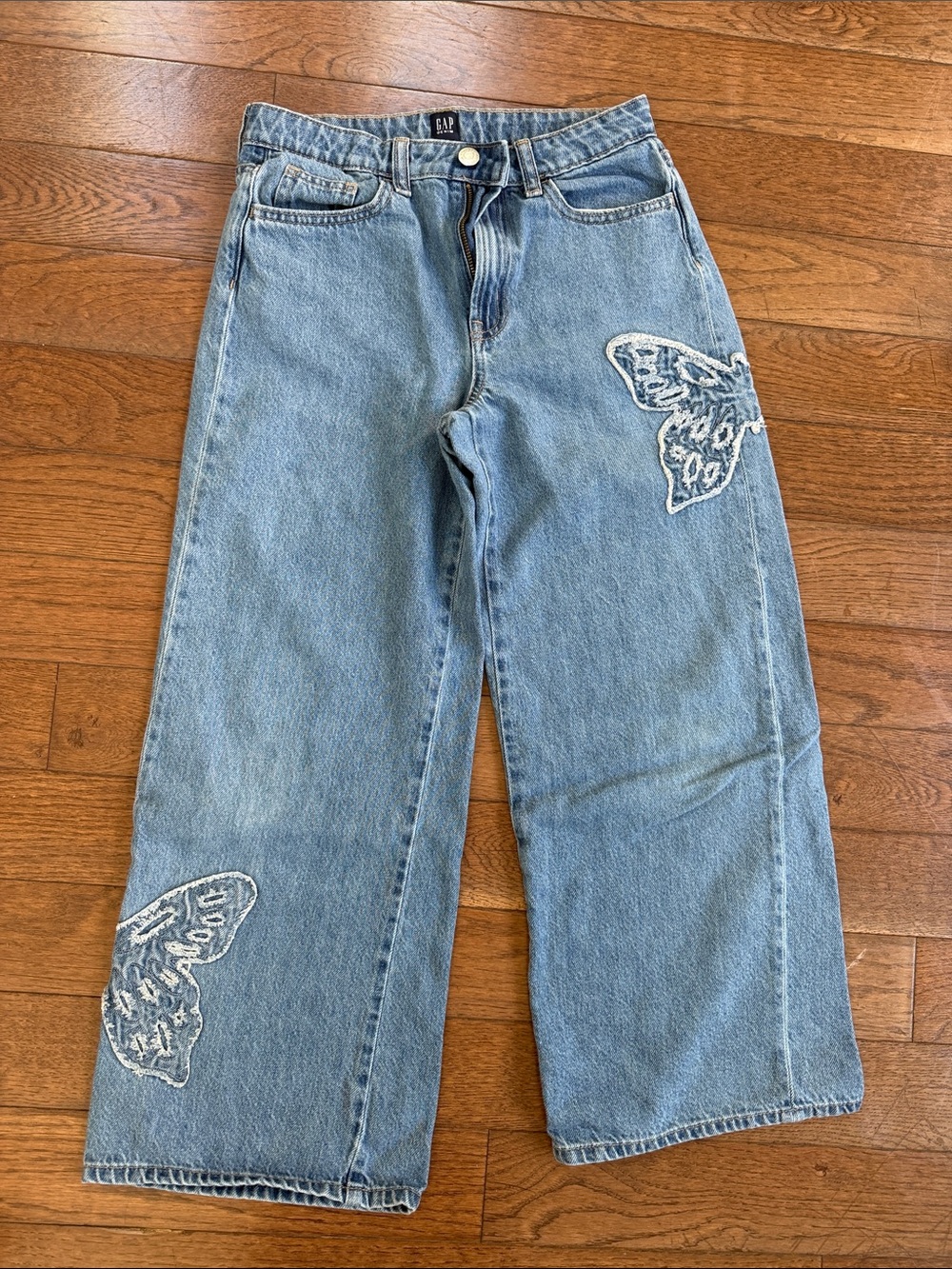 GAP Light Blue Wide-Leg Jeans with Butterfly Appliqués